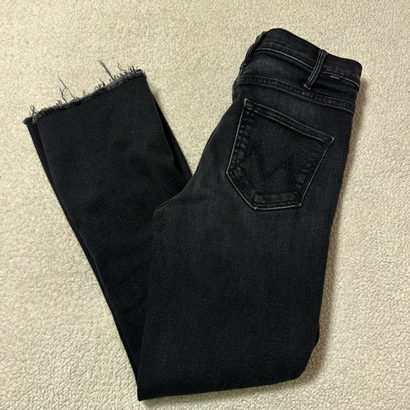MOTHER The Hustler Ankle Fray Jeans Black Encounters at Night Raw Hem Boot - Picture 4 of 16